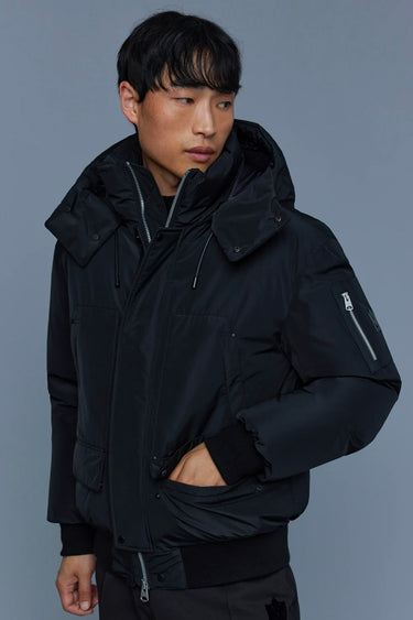 VIGGO Classic Down Bomber Jacket With Removable Hood Black