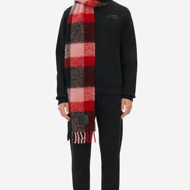 MAISON KITSUNÉ CHECK FRINGED SCARF PINK RED CHECK