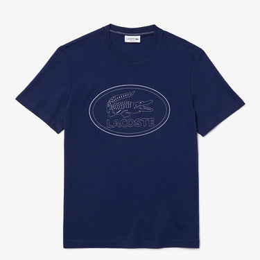 Men's Crew Neck Embroidered Logo Cotton T-shirt Blue