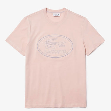 Men's Crew Neck Embroidered Logo Cotton T-shirt Light Pink