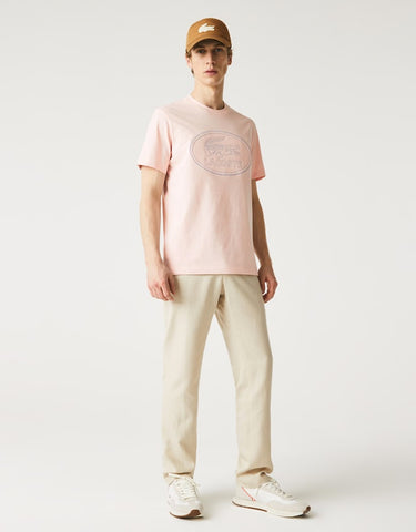 Men's Crew Neck Embroidered Logo Cotton T-shirt Light Pink