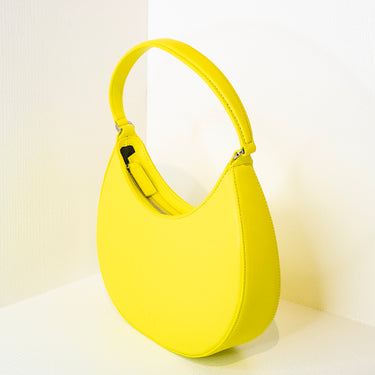 Opaque Faux Leather Small "Hobo" Shoulder Bag Fluo Yellow