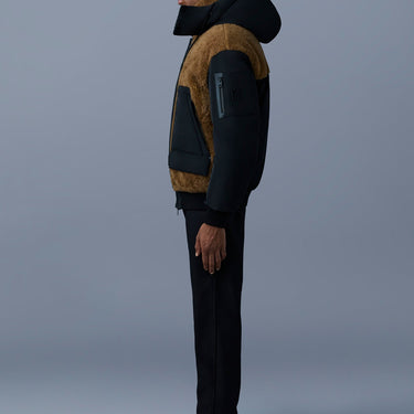 Viggo Mixed Media Bomber Jacket With Removable Hood Black