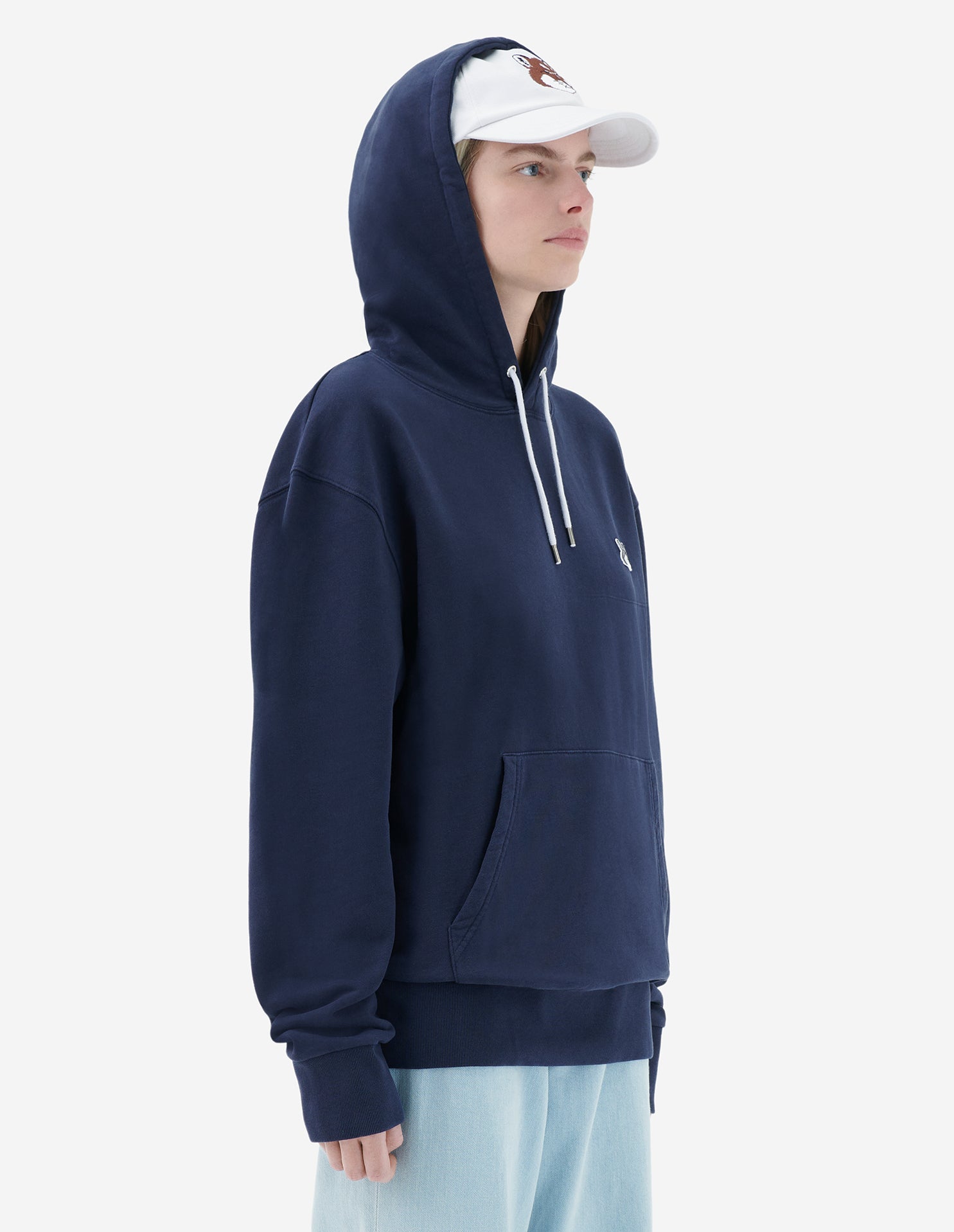 MAISON KITSUNÉ , UNISEX GREY FOX HEAD PATCH CLASSIC HOODIE NAVY